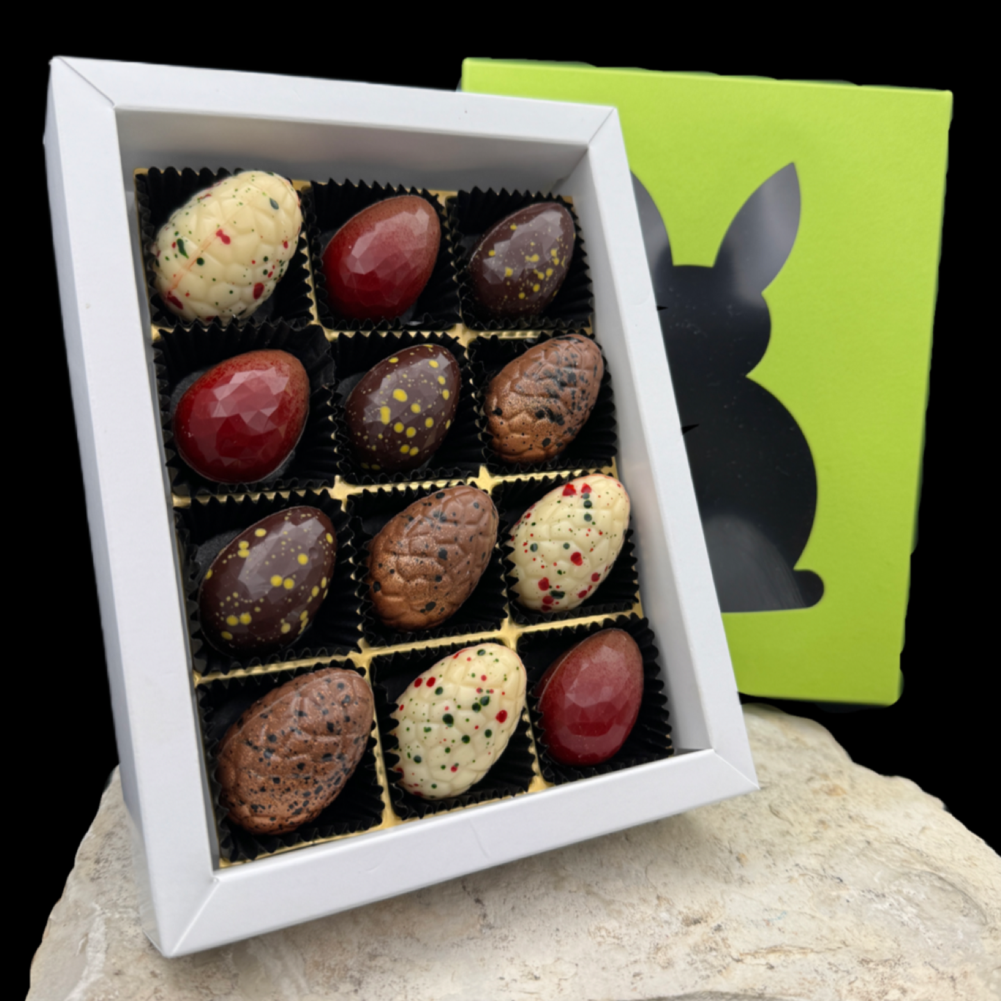  12 Eierlik&ouml;r - PralinenVariation HASENGL&Uuml;CK  |  | 4 spannende F&uuml;llungen