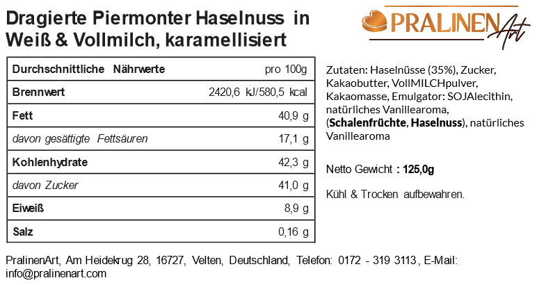 Piemonteser Haselnüsse in feister Belgischer Schokolade